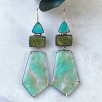 Aquaprase, Green Drusy Quartz, and Amazonite Earrings